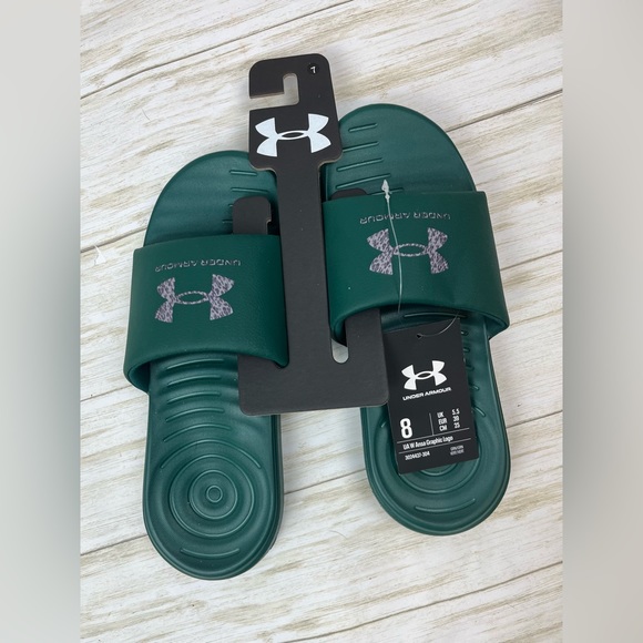 Under Armour Evergreen Green Slides Size 7 - Picture 1 of 4